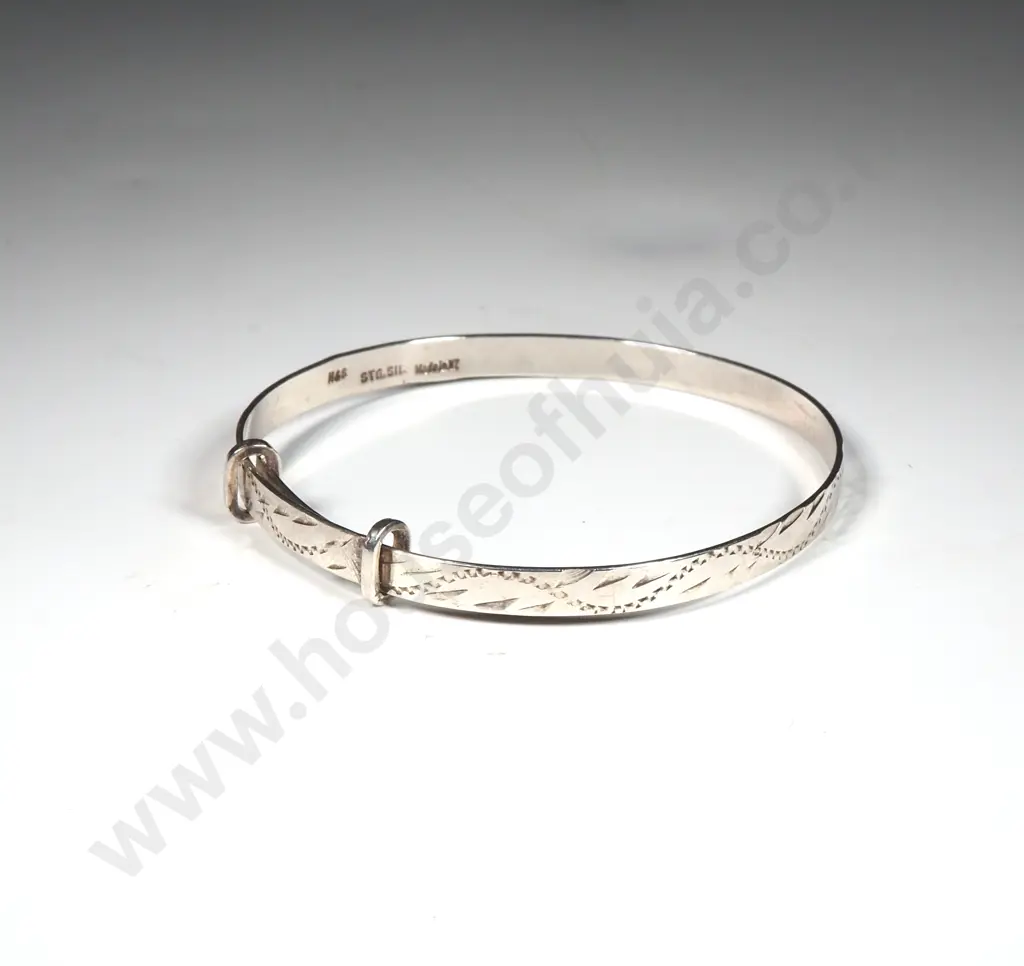 Childs' Sterling Silver Engraved Expandable Bangle Image 1++