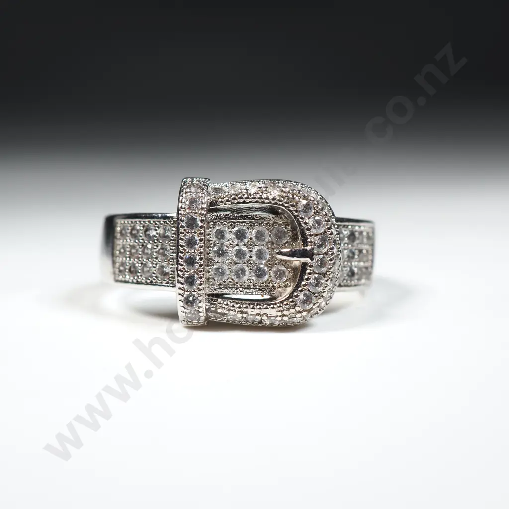 Impressive Sterling Silver Buckle Ring Set With Stones Image 1++