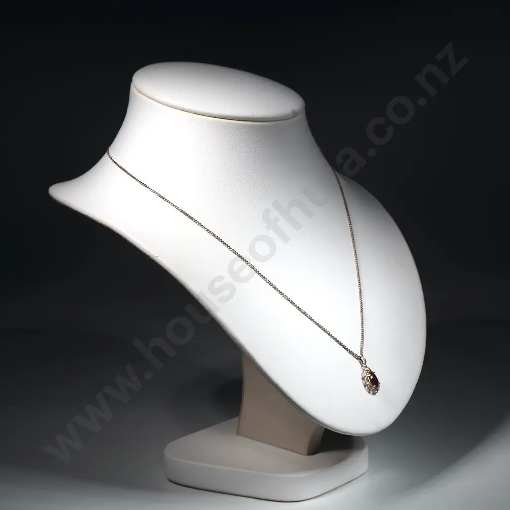 Sterling Silver  Chain & Red Stone Pendant. Possibly Garnet Image 1++