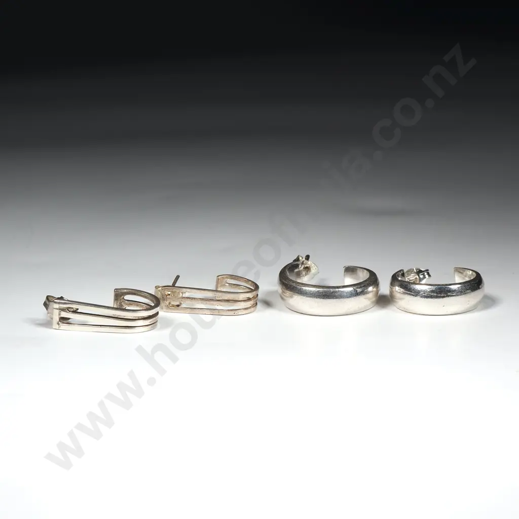 Two Pairs Of Sterling Silver Earrings. One Hoop. Image 1++