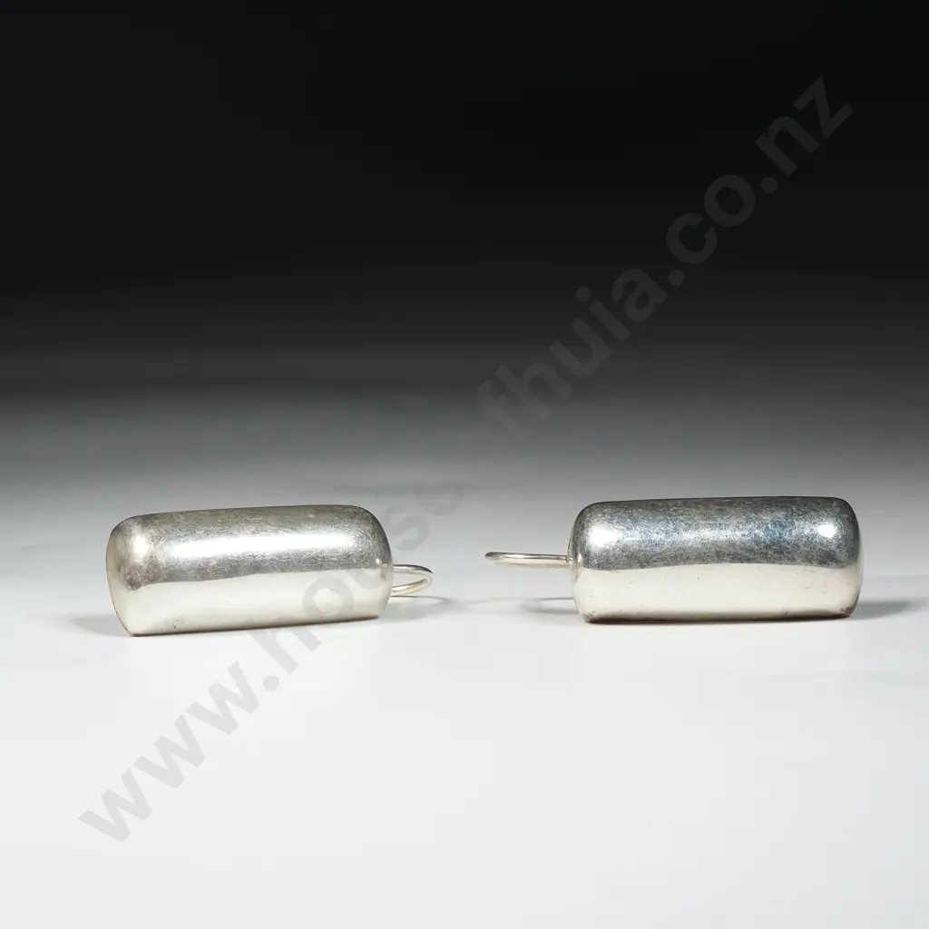 Pair of  Sterling Silver Rectangular Shaped Drop  Earrings With Hooks Image 1++