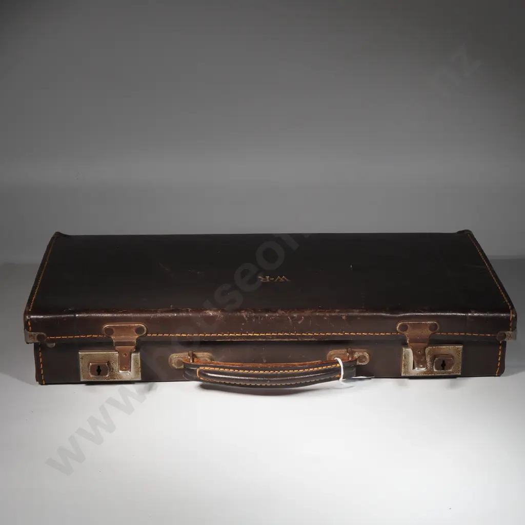 Vintage Leather Briefcase Retailed By George Russell Masonic Outfitter, Wellington Containing A Quantity of Vintage Tins Image 1++