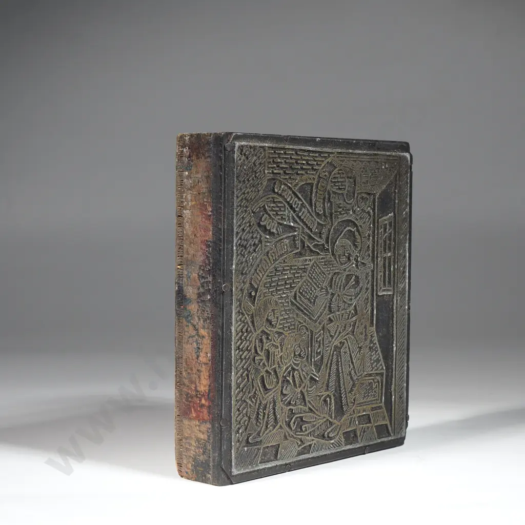 Vintage Metal Printing Block Depicting a Religious Or Allegorical Theme Image 1++