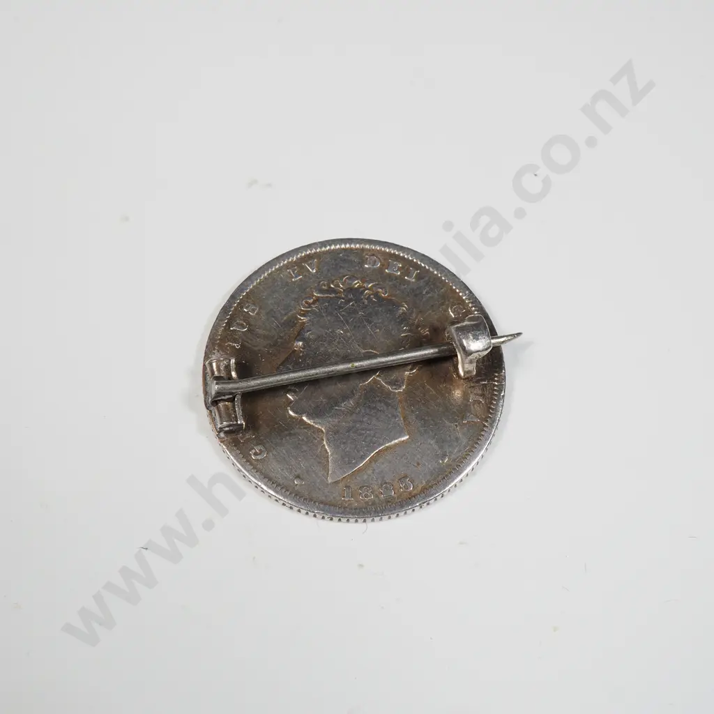 Victorian Sterling Silver & Enamel 1825 Shilling Brooch Image 1++
