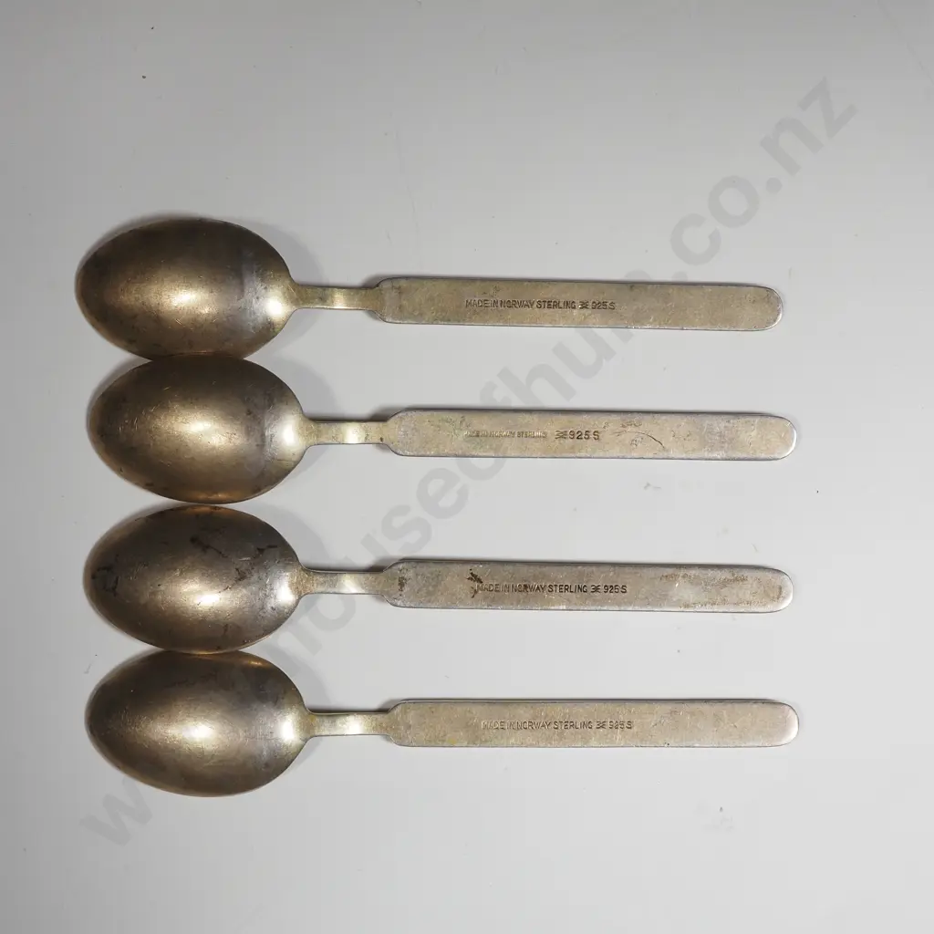 Norwegian Sterling Silver & Guilloche Enamel Teaspoons Marked 925 Sterling Image 1++