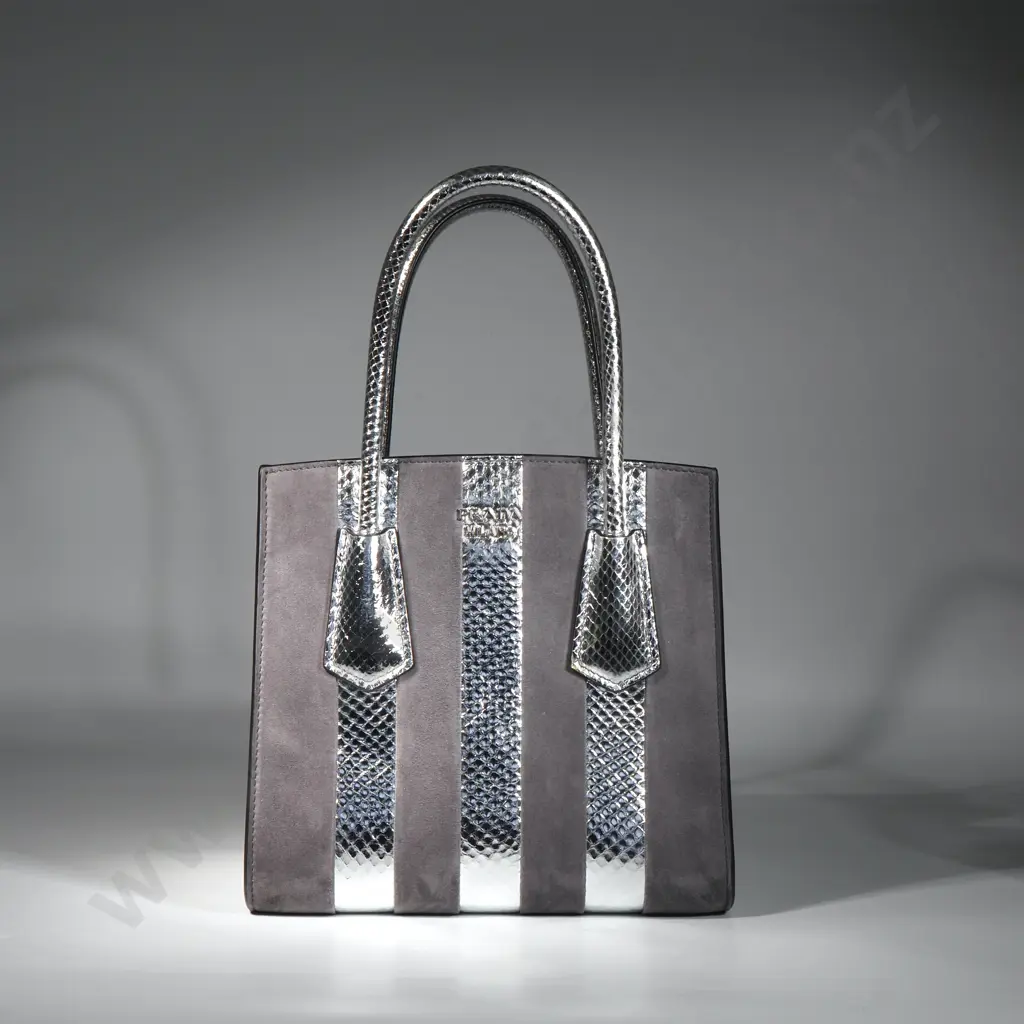 PRADA Suede & Metallic Snakeskin Handbag Image 1++