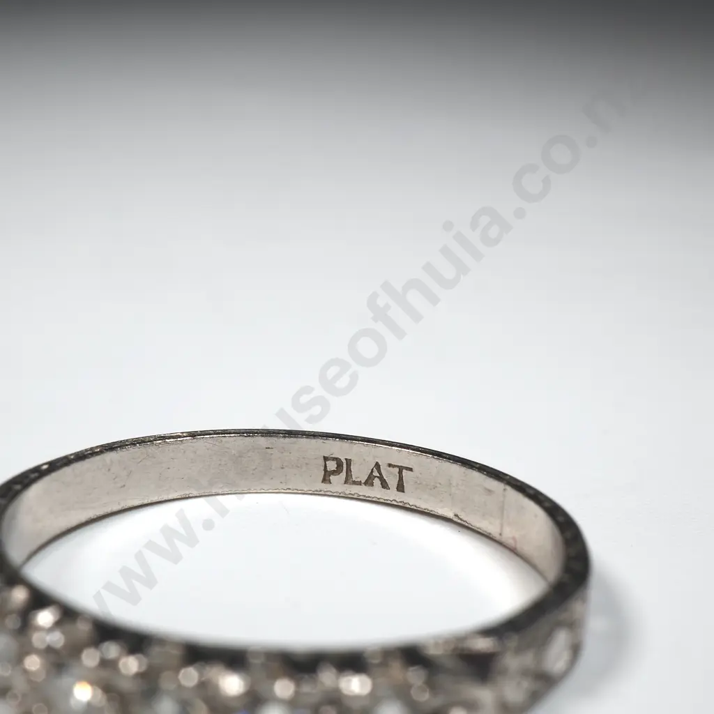 Diamond & Platinum Band Ring w Engraved Shoulders Image 1++