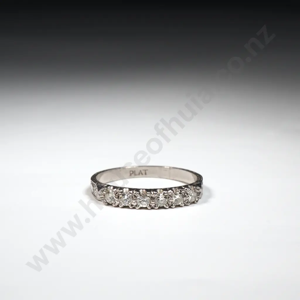 Diamond & Platinum Band Ring w Engraved Shoulders Image 1++