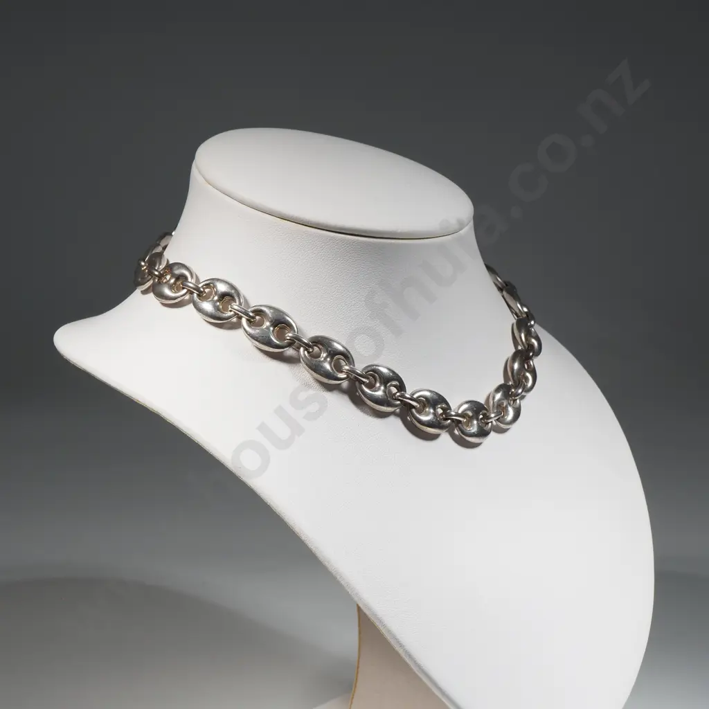 Sterling Silver Puffed  Anchor Link Necklace  Image 1++