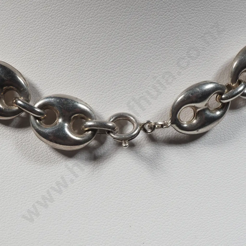 Sterling Silver Puffed  Anchor Link Necklace  Image 1++