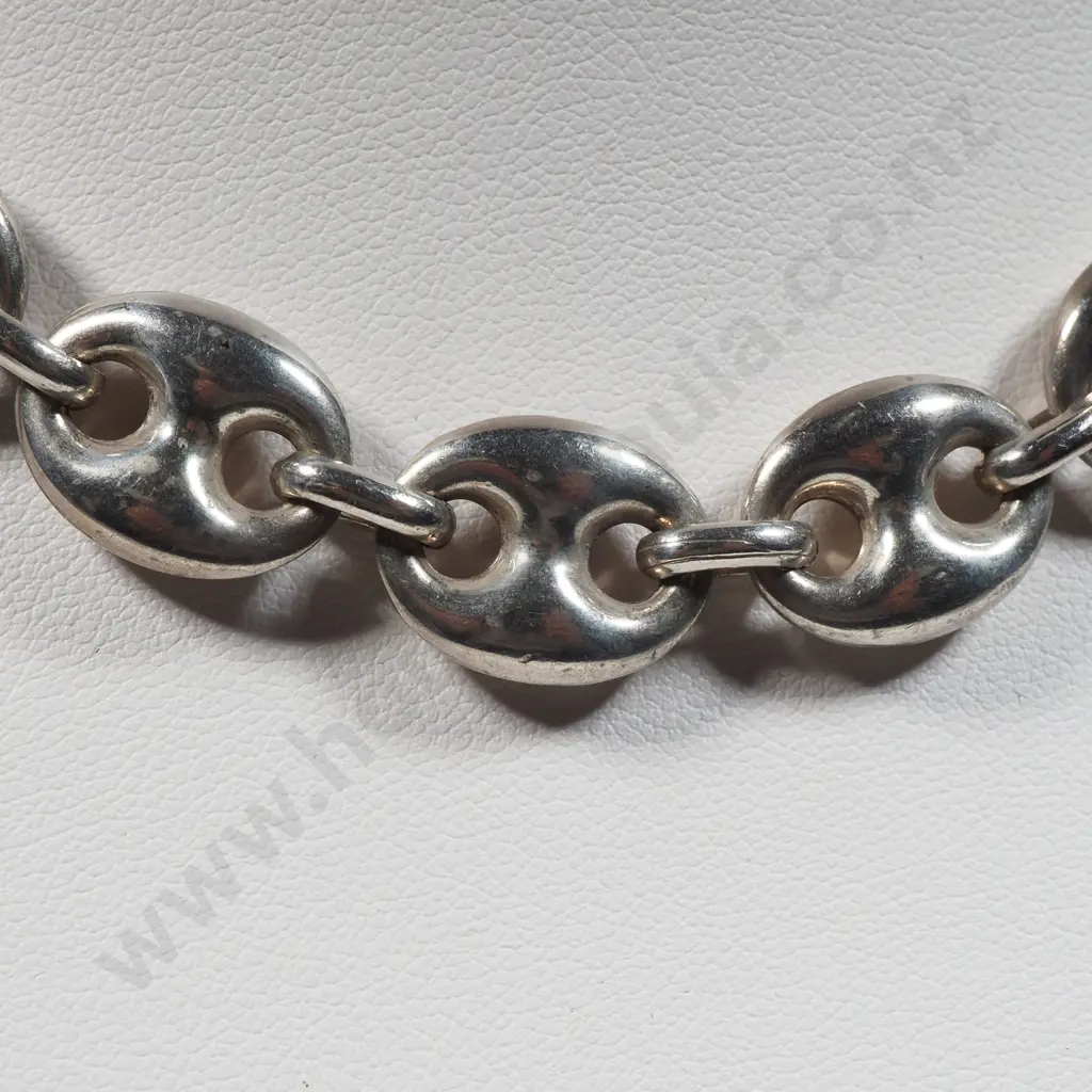 Sterling Silver Puffed  Anchor Link Necklace  Image 1++