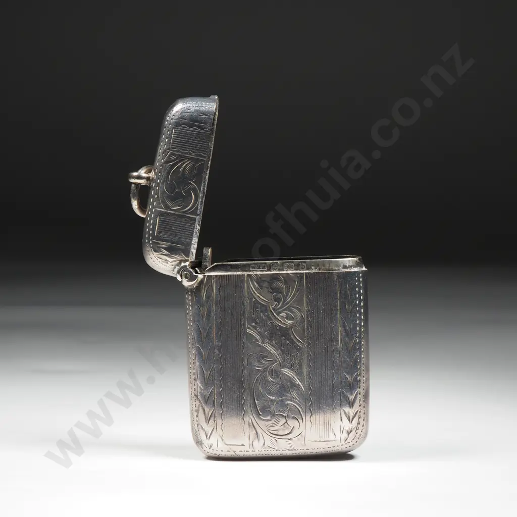 Large Sterling Silver Vesta Box With Engine Turned Panels. Engraved Idris Thomas 1905.  Image 1++