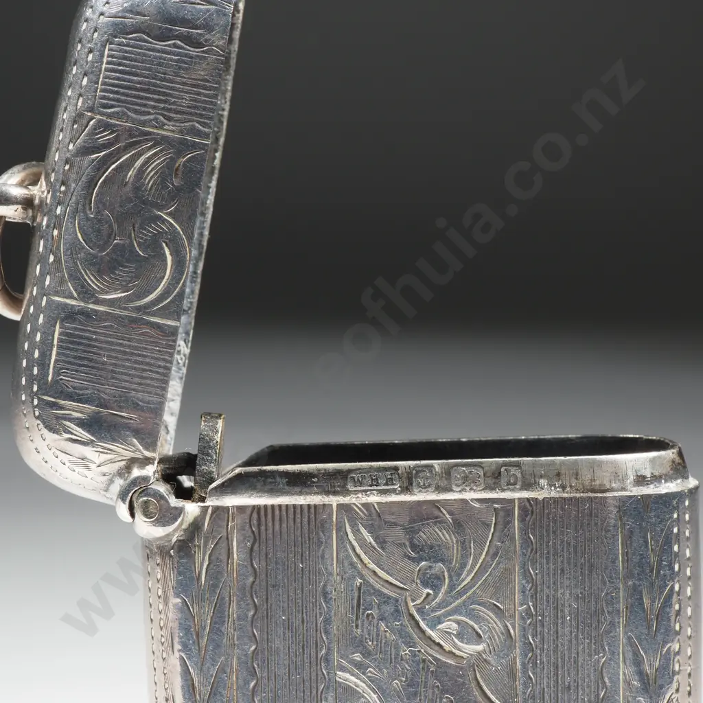 Large Sterling Silver Vesta Box With Engine Turned Panels. Engraved Idris Thomas 1905.  Image 1++