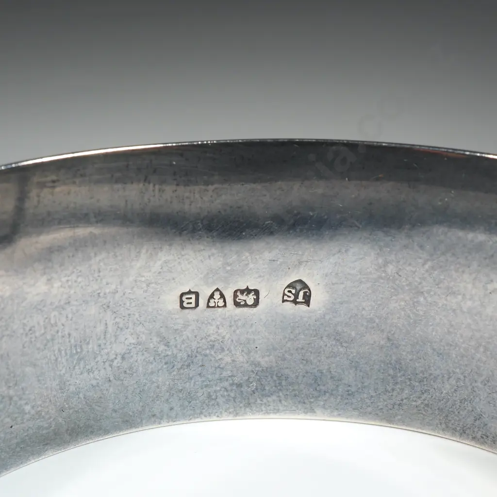 Vintage Sterling Silver Hinged Bangle with Engraved Front Panel  Image 1++