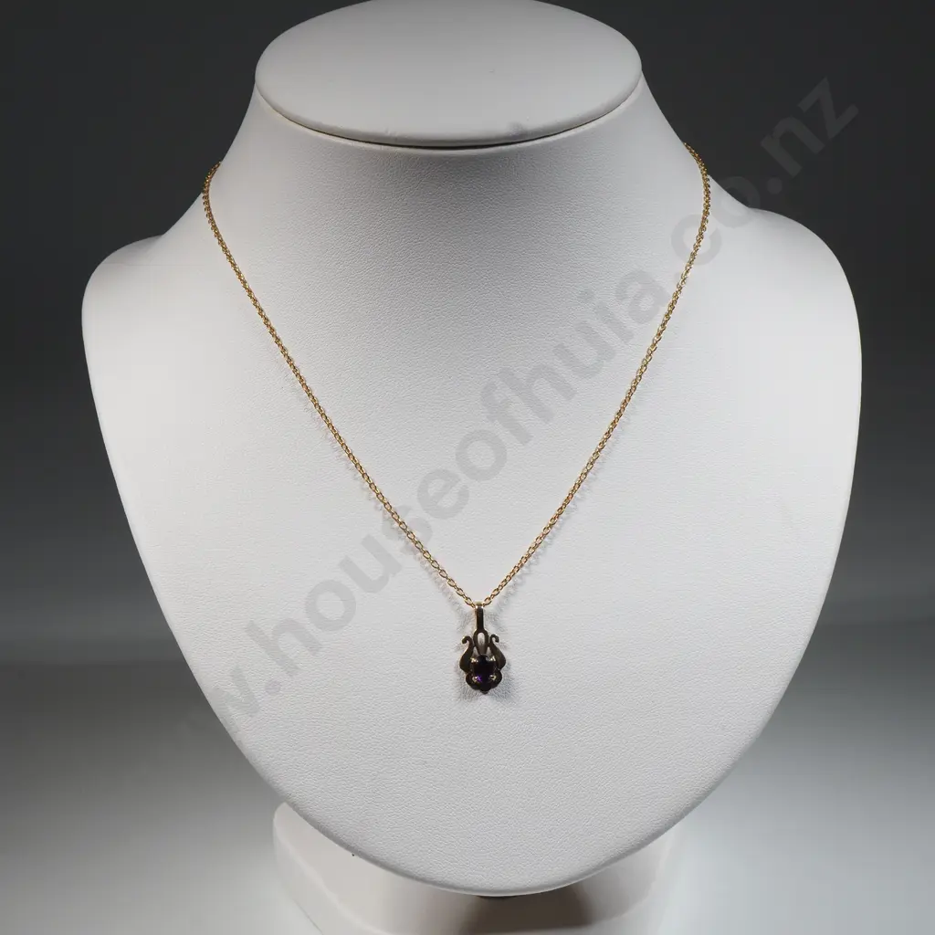Vintage 9ct Gold & Amethyst Pendant w GP Sterling Silver Chain Image 1++