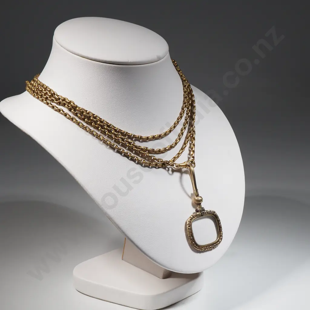 Gold Plated Muff Chain With Attached Rectangular Keepsake  Locket Image 1++