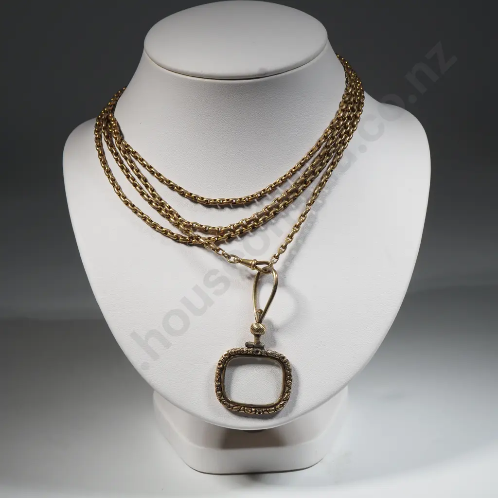 Gold Plated Muff Chain With Attached Rectangular Keepsake  Locket Image 1++