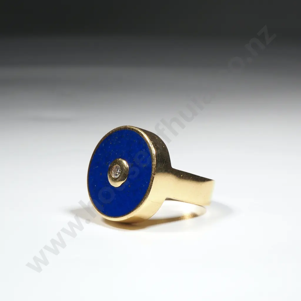 Substantial Modernist 18ct Gold Diamond & Lapis Lazuli Ring Image 1++