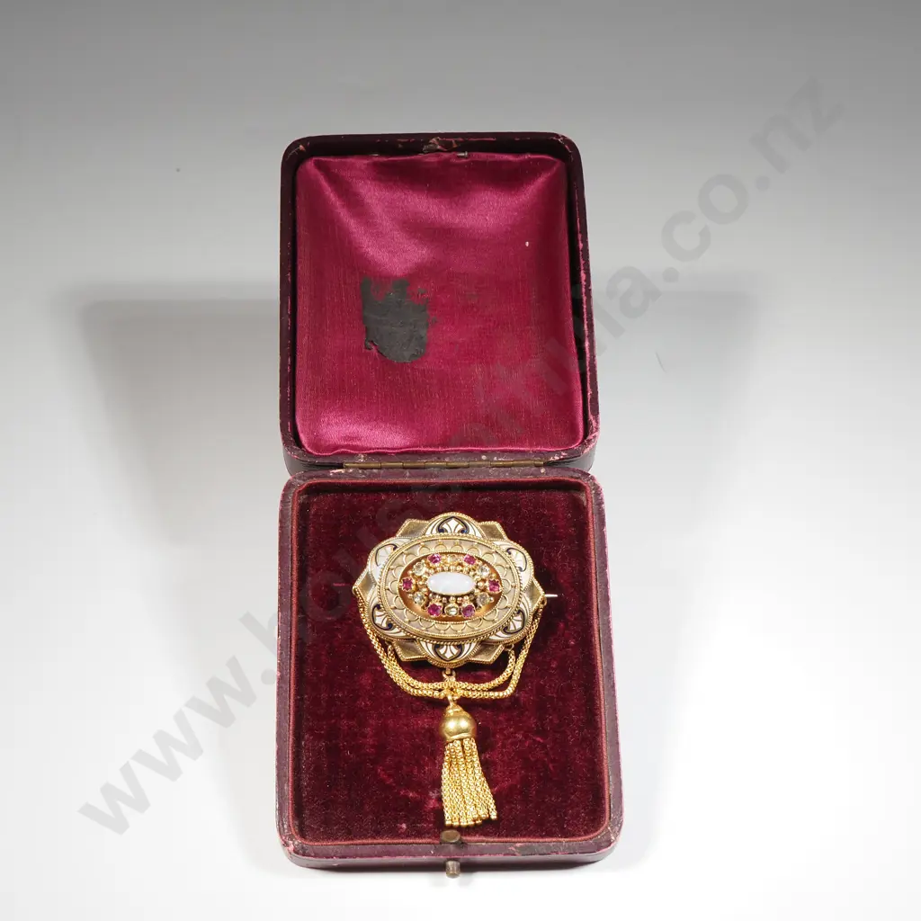 Exceptional Cased Antique Victorian 9ct Gold Opal & Gemstone Brooch Image 1++
