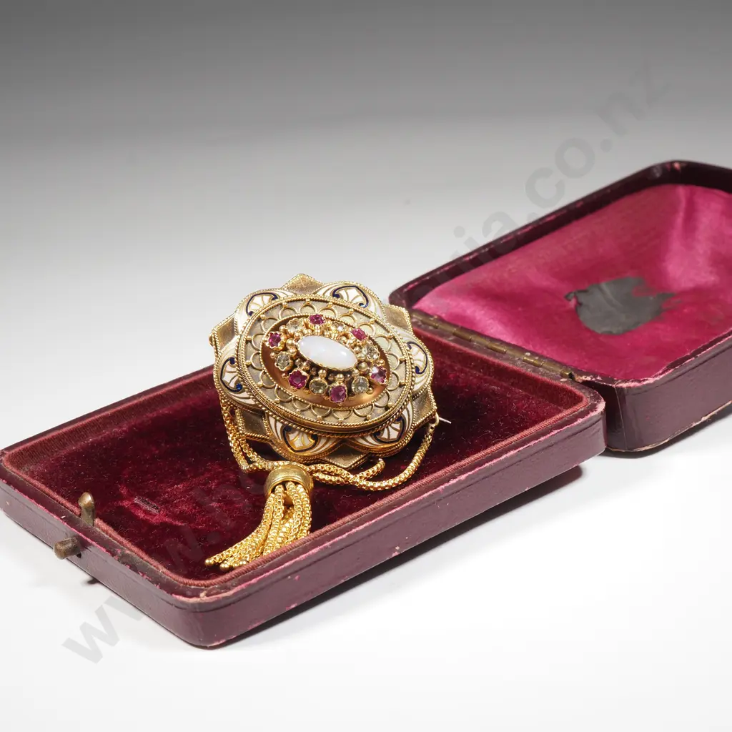 Exceptional Cased Antique Victorian 9ct Gold Opal & Gemstone Brooch Image 1++