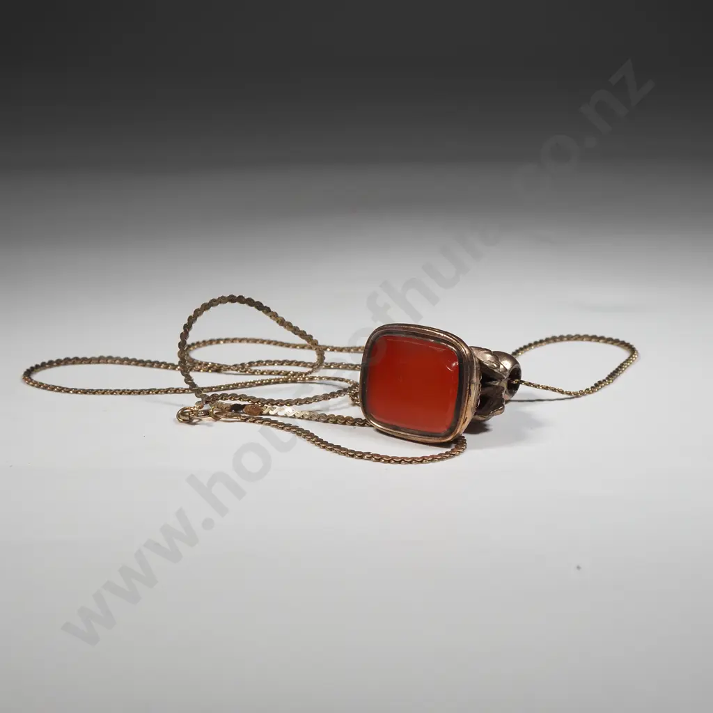 Vintage Gold Plate Seal With Gilt Sterling Silver Chain  Image 1++