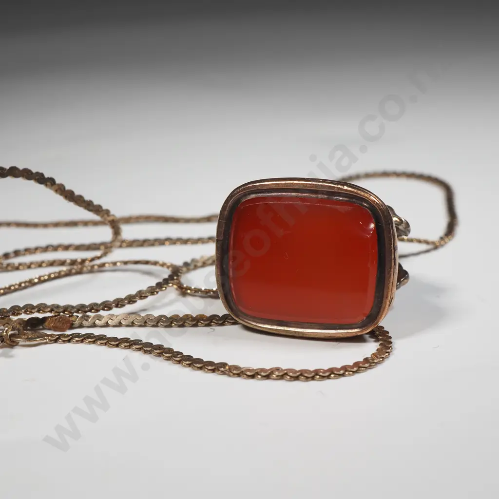 Vintage Gold Plate Seal With Gilt Sterling Silver Chain  Image 1++