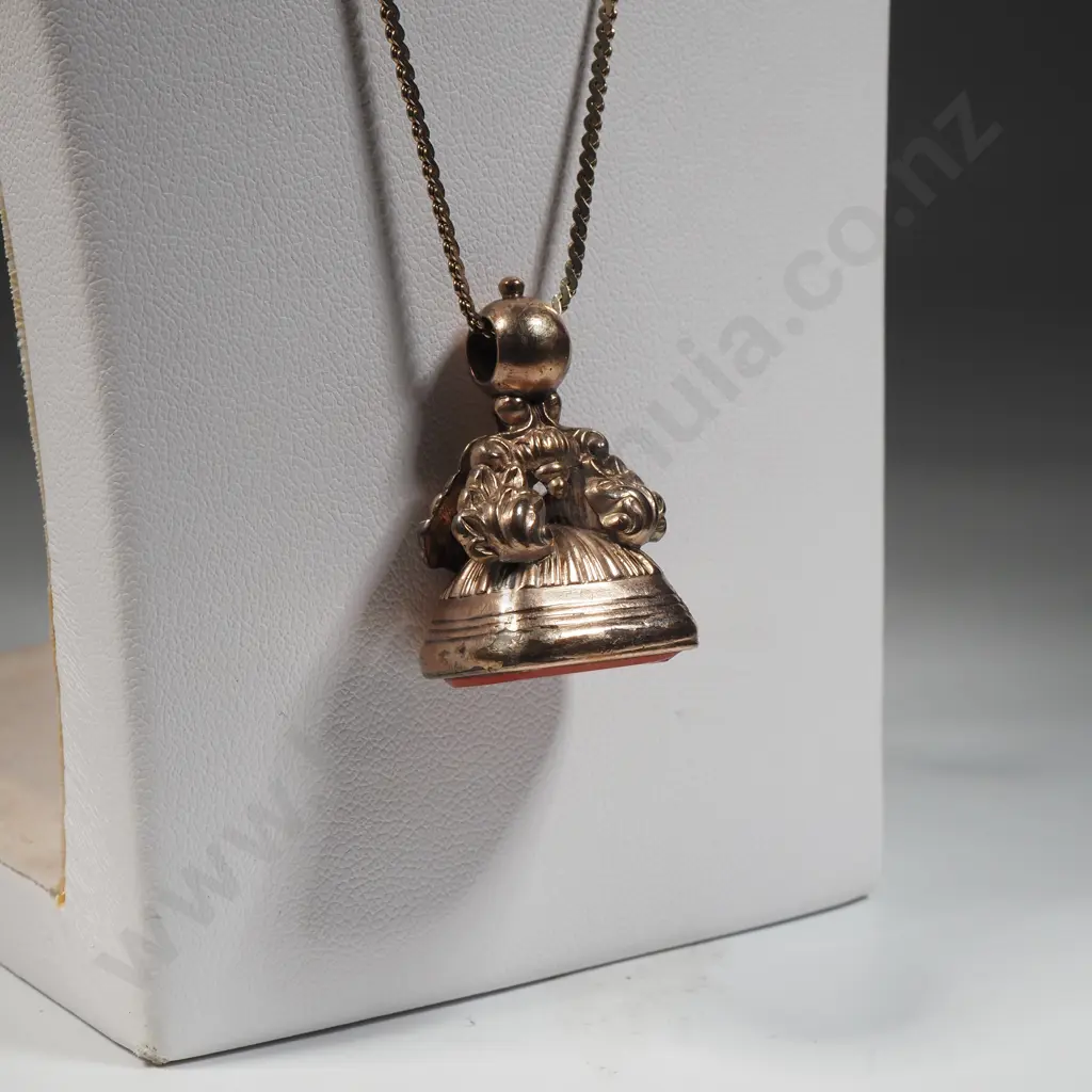 Vintage Gold Plate Seal With Gilt Sterling Silver Chain  Image 1++