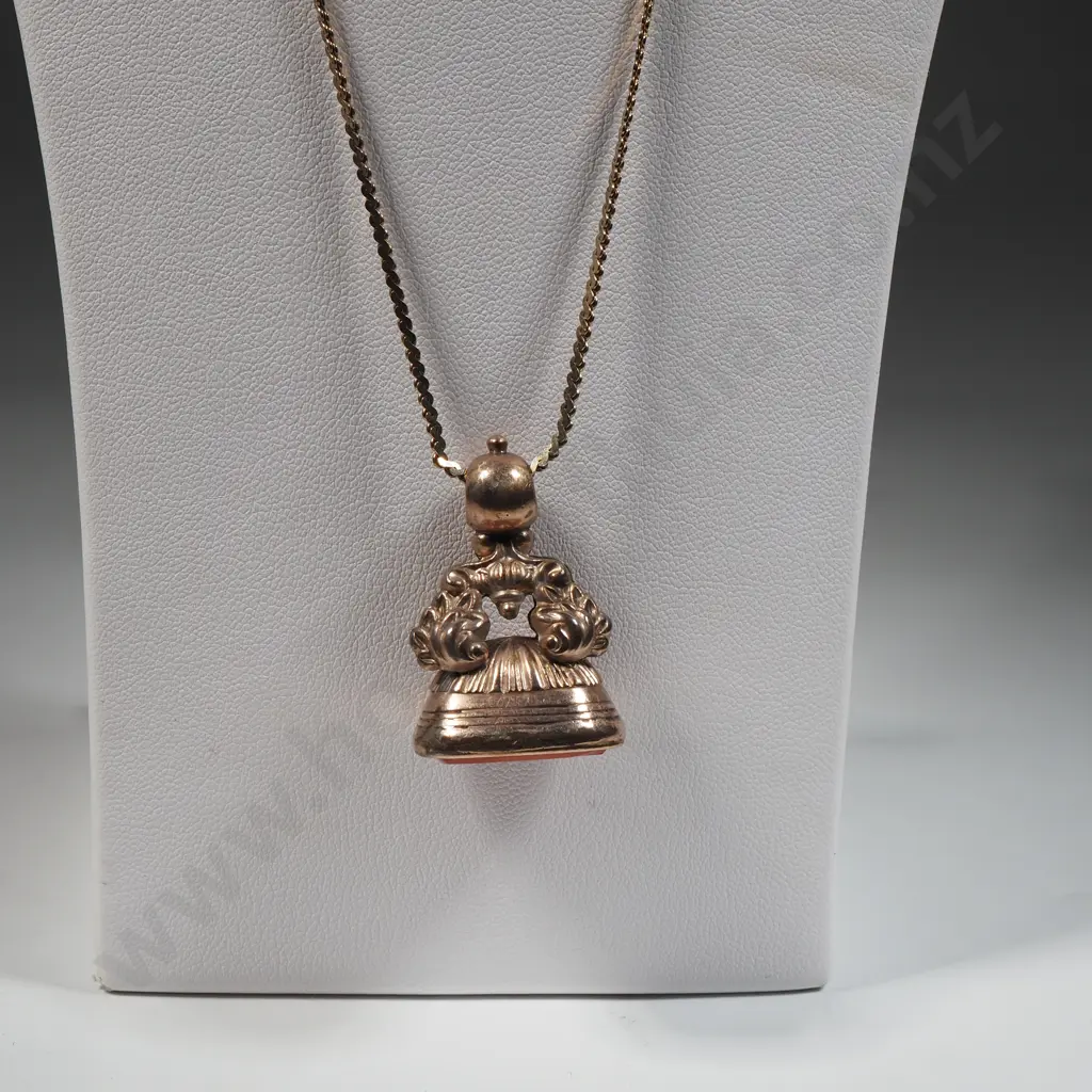 Vintage Gold Plate Seal With Gilt Sterling Silver Chain  Image 1++