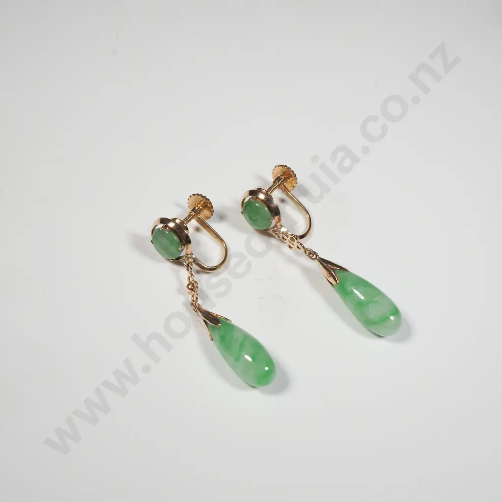 18ct Gold Jade Earrings Image 1++