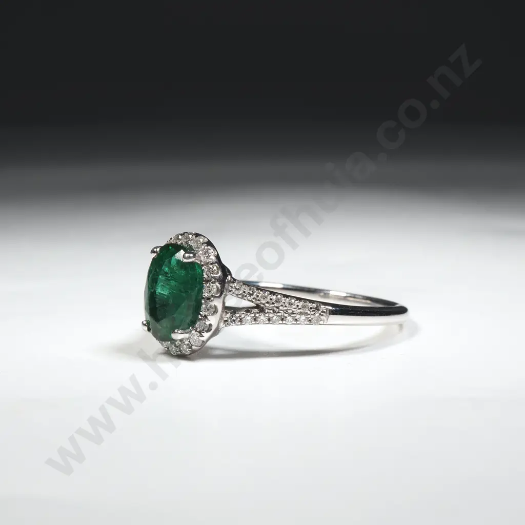 14ct White Gold Michael Hill Diamond & Emerald Ring Image 1++