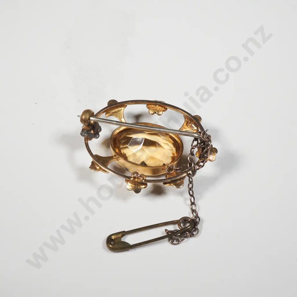 9ct Gold Citrine Brooch w Seedpearls Image 1++