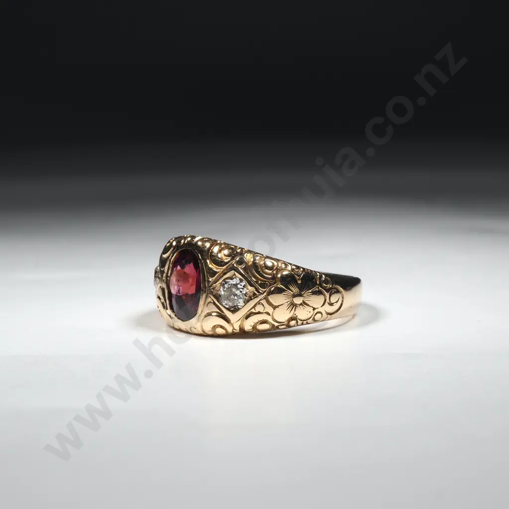 14ct Gold Garnet & Diamond Victorian Design Ring w Valuation for $5,400.00 Image 1++