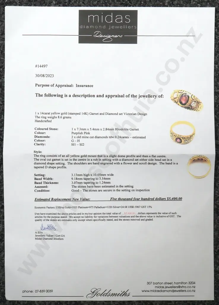 14ct Gold Garnet & Diamond Victorian Design Ring w Valuation for $5,400.00 Image 1++