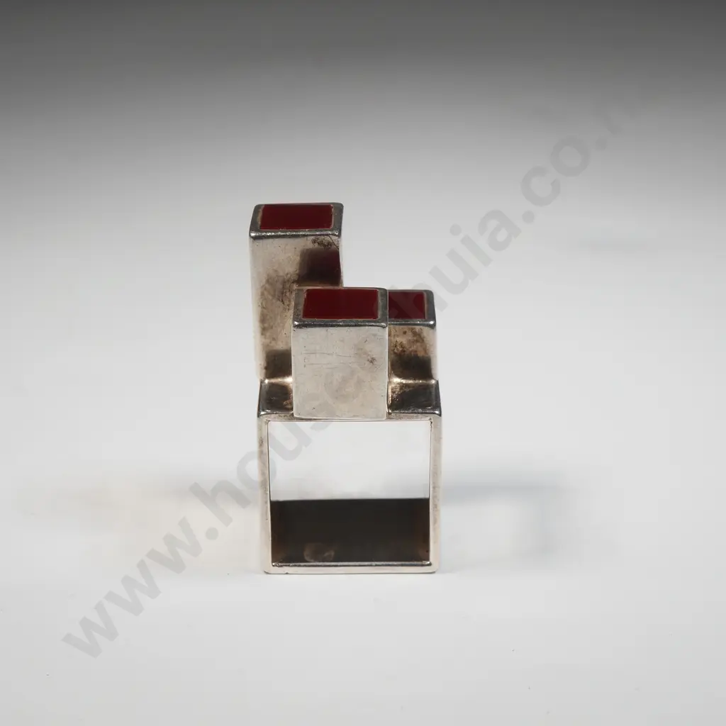 Vintage Jose Bribiesca Chrome & Acrylic Cubist Ring Image 1++