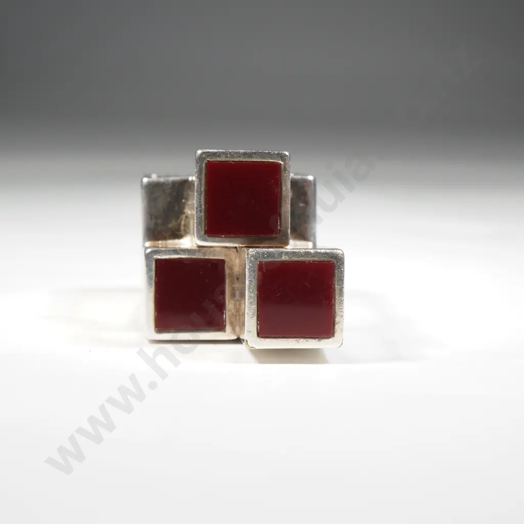 Vintage Jose Bribiesca Chrome & Acrylic Cubist Ring Image 1++