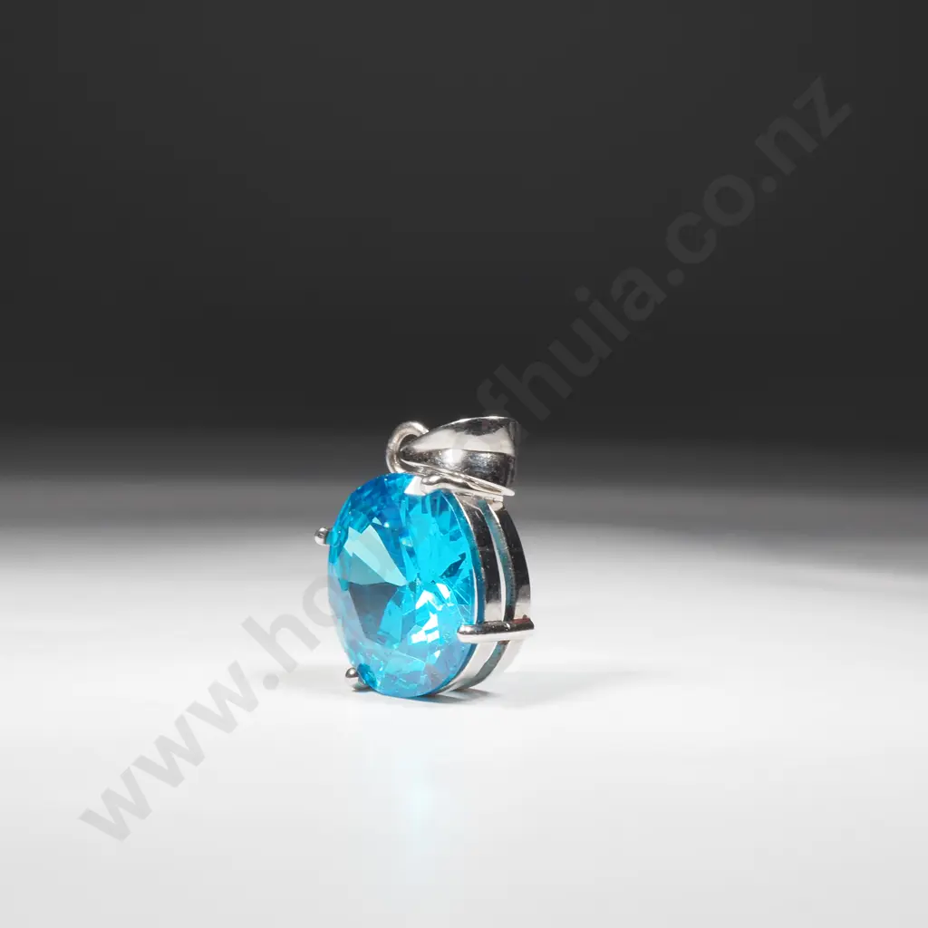 Handmade Sterling Silver & Blue Zircon Set Pendant w Valuation for $4,200.00 Image 1++