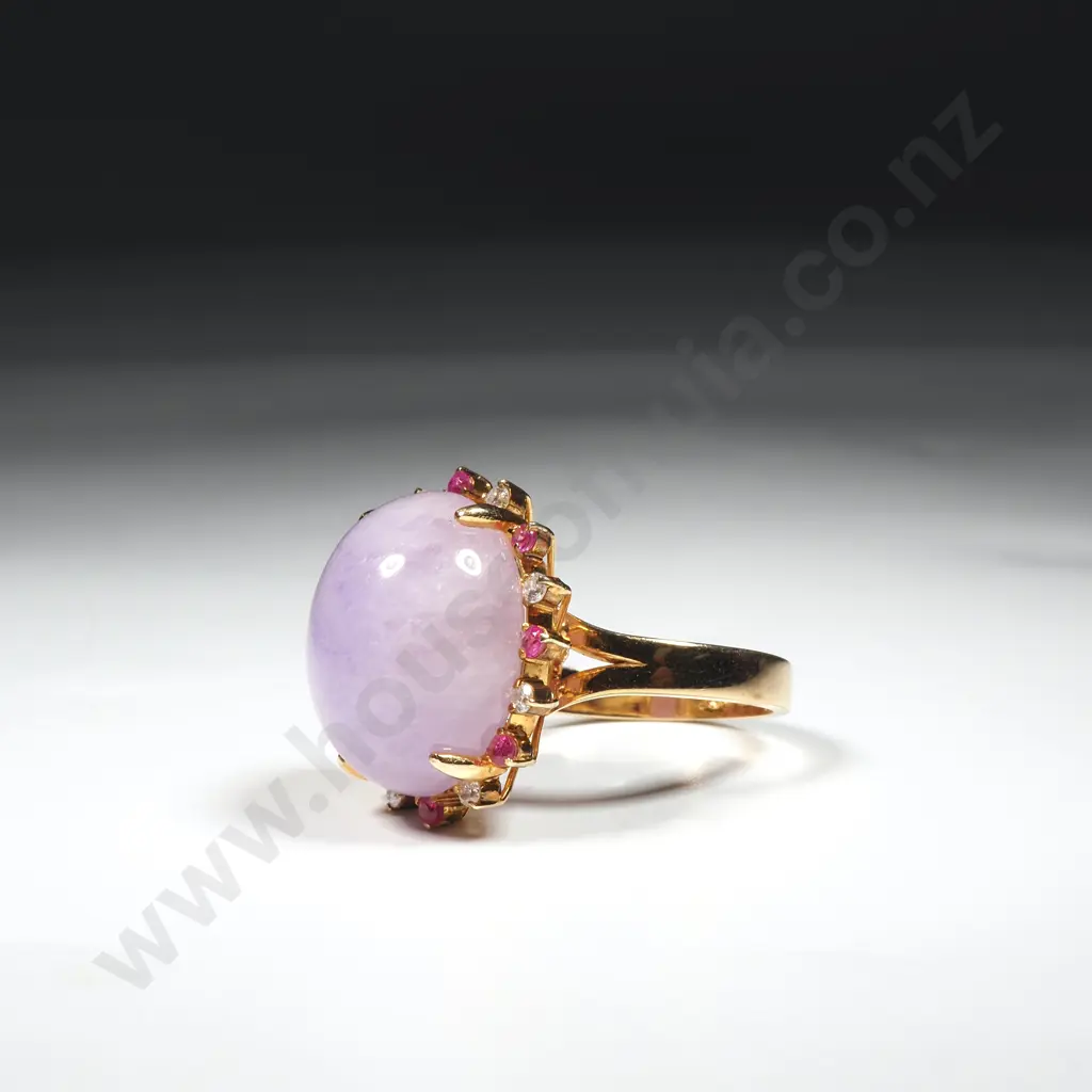 14ct Yellow Gold Jadeite, Ruby & Diamond Ring- Evaluation of $2,495 Image 1++