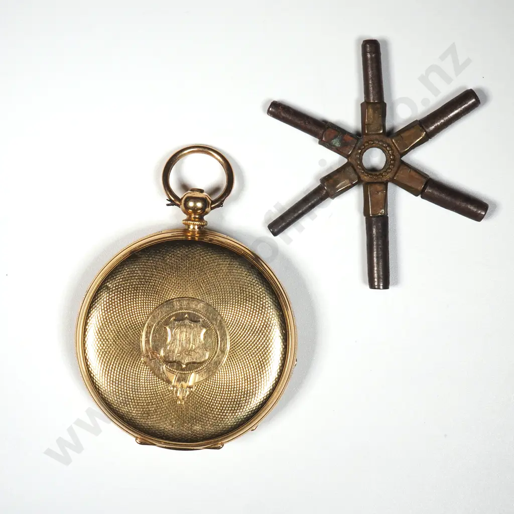 18ct Gold Half Hunters Ladies Watch with Engraved Dial & Pocket Watch Spider Key Image 1++