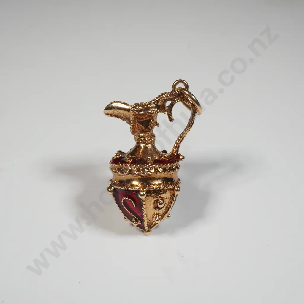 14ct Gold & Red Enamel Jug Pendant Image 1++