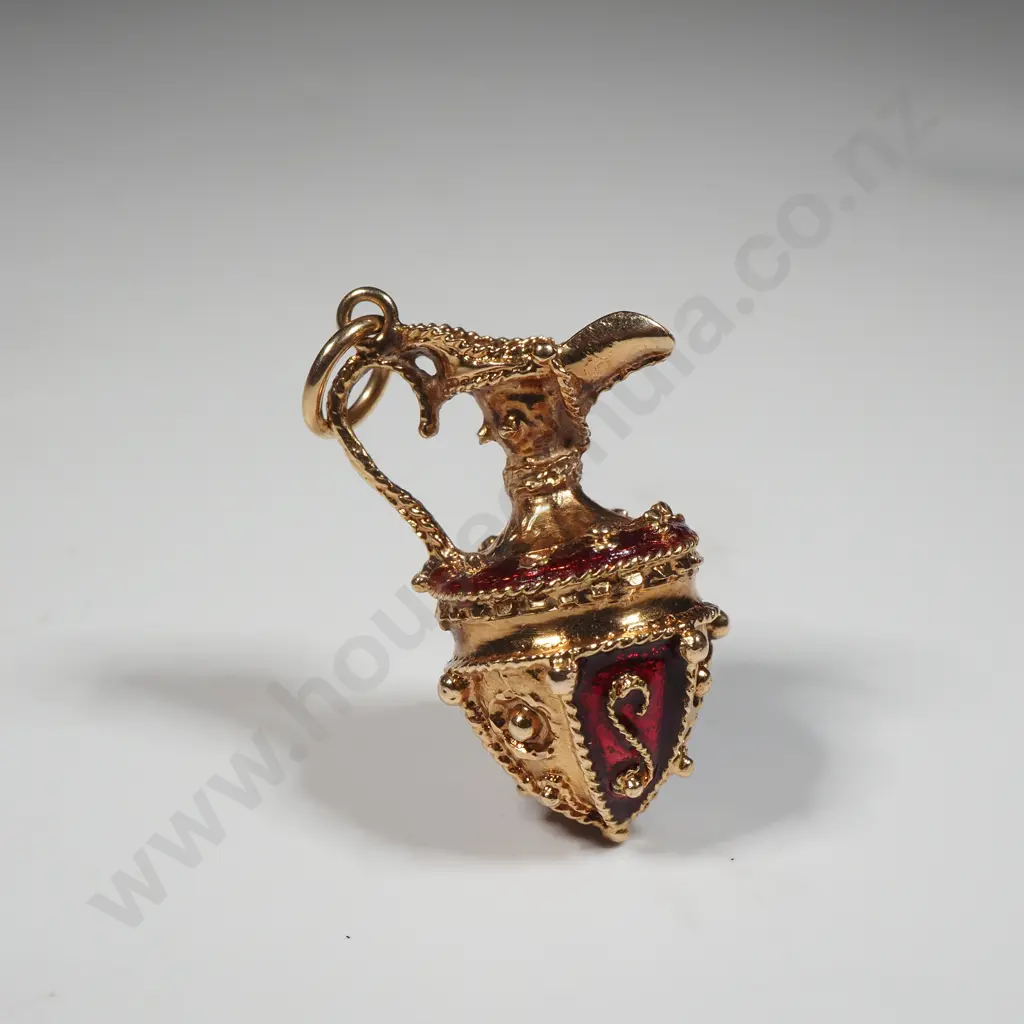 14ct Gold & Red Enamel Jug Pendant Image 1++
