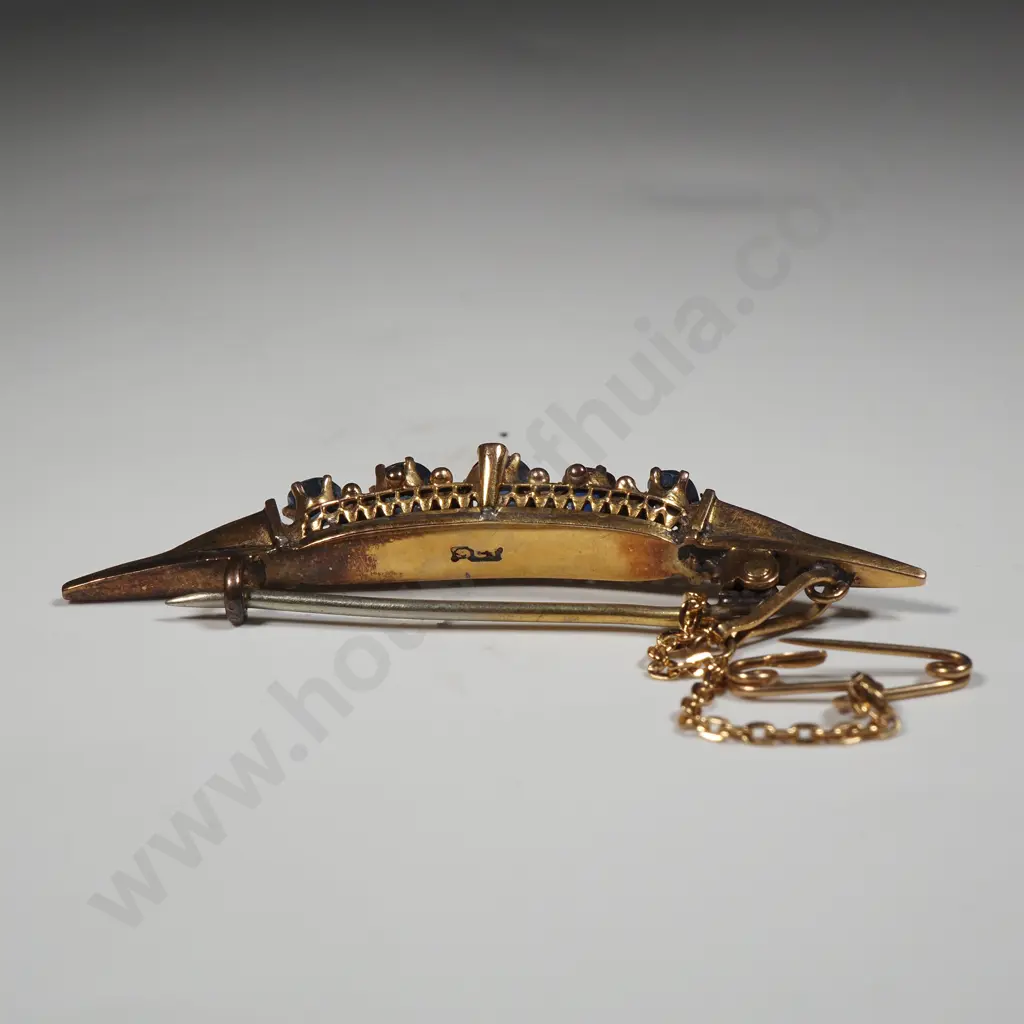 9ct Gold Sapphire & Seed Pearl Brooch  Image 1++