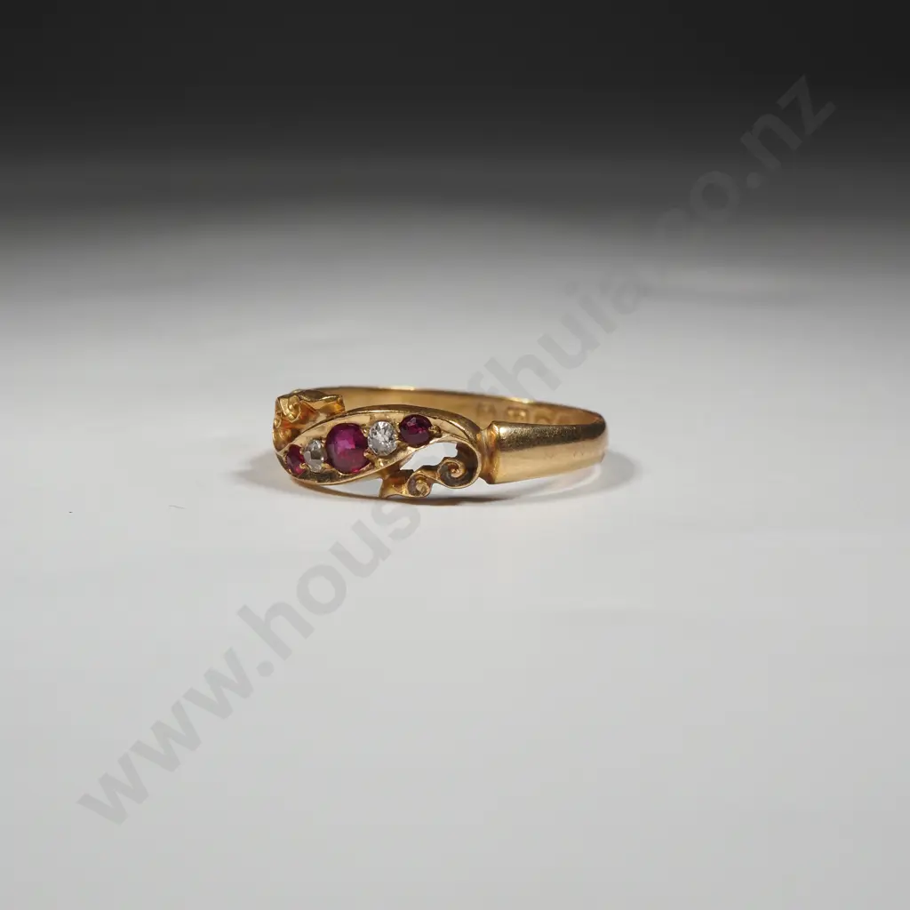 Stunning Antique 18ct Gold Diamond Ruby Ring w English Hallmarks Image 1++