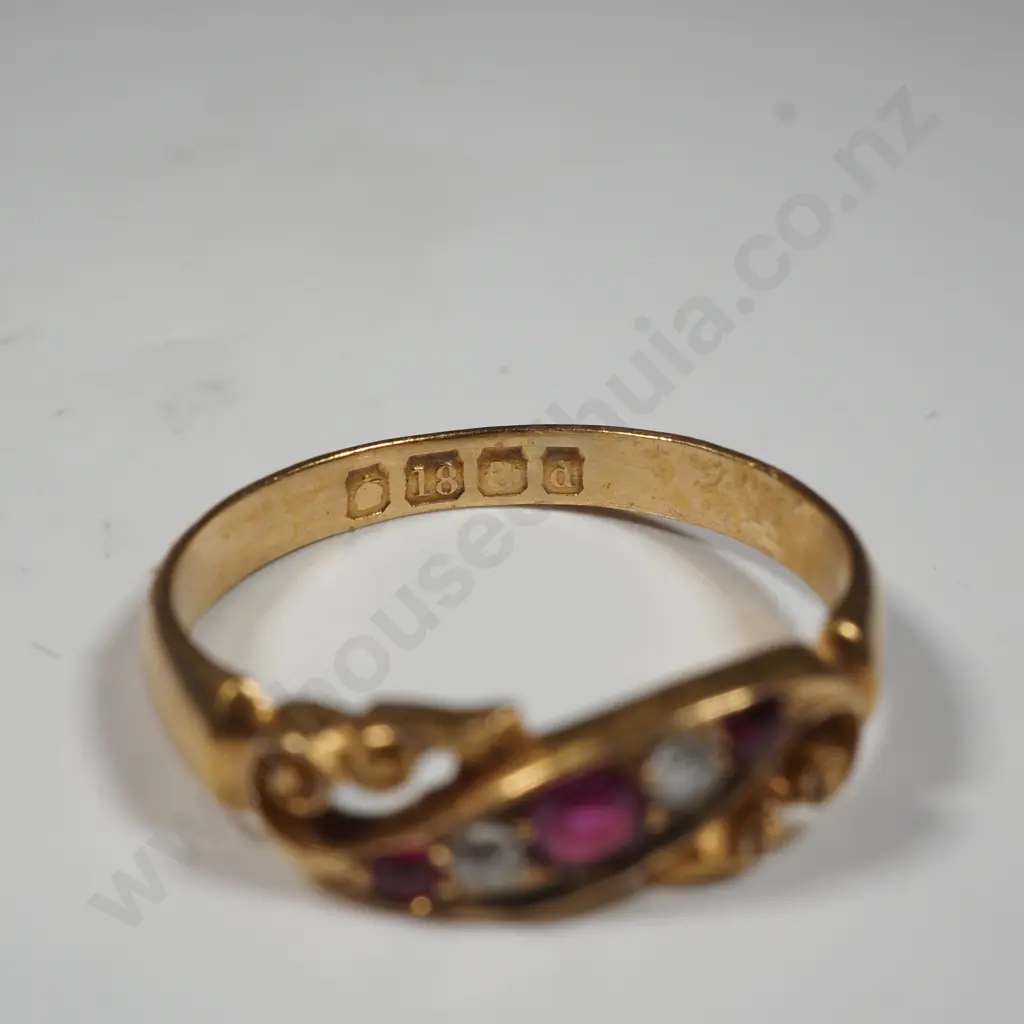 Stunning Antique 18ct Gold Diamond Ruby Ring w English Hallmarks Image 1++