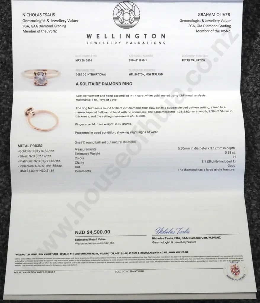 14ct White Gold Solitaire Diamond Ring- Evaluation of $4,500 Image 1++