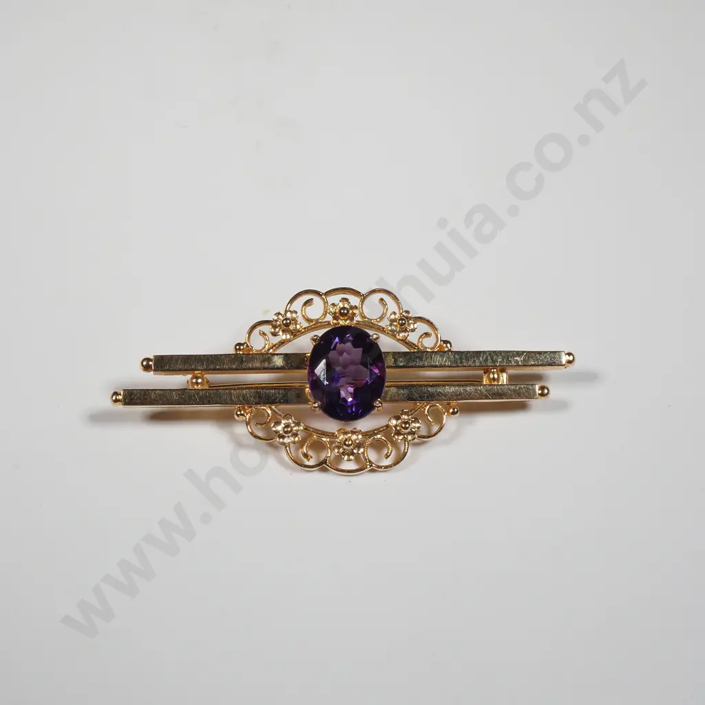 9ct Amethyst Bar Brooch Image 1++