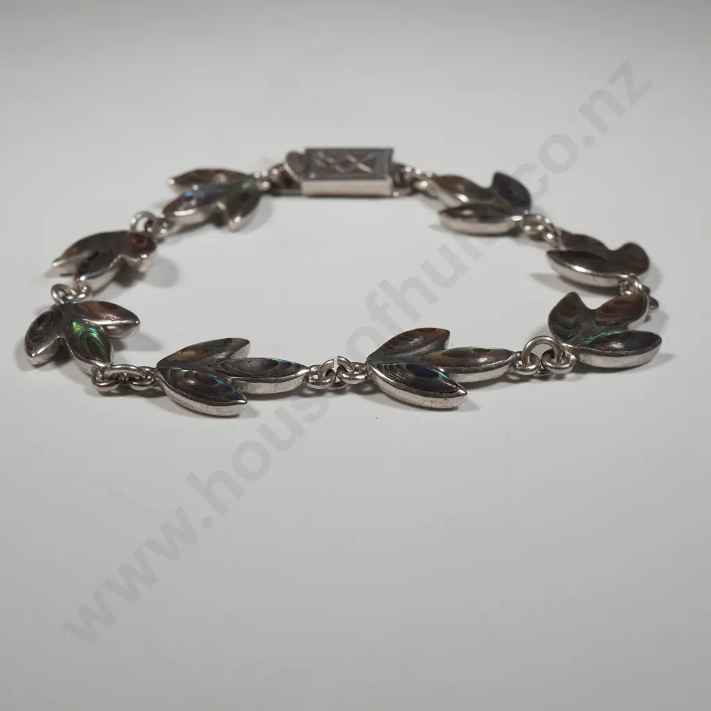 Sterling Silver Paua Shell Bracelet With Interlocking Leaf Design  Image 1++
