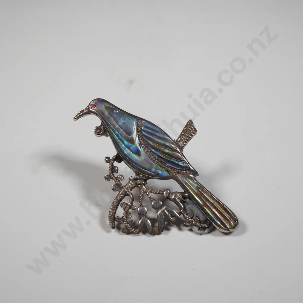 Sterling Silver Arhur Morrison Paua Tui Brooch Image 1++