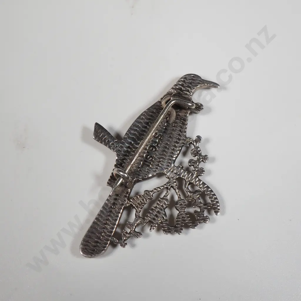Sterling Silver Arhur Morrison Paua Tui Brooch Image 1++
