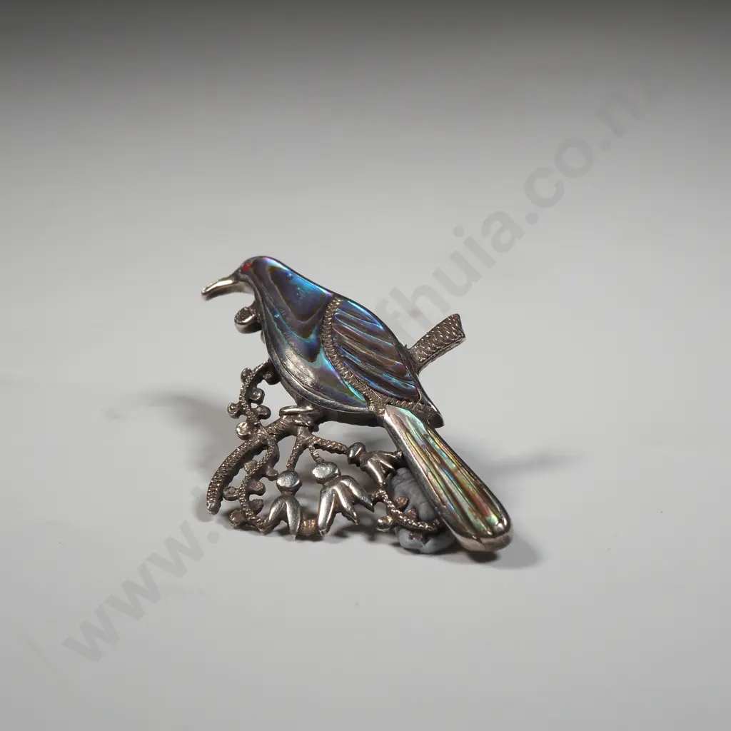 Sterling Silver Arhur Morrison Paua Tui Brooch Image 1++