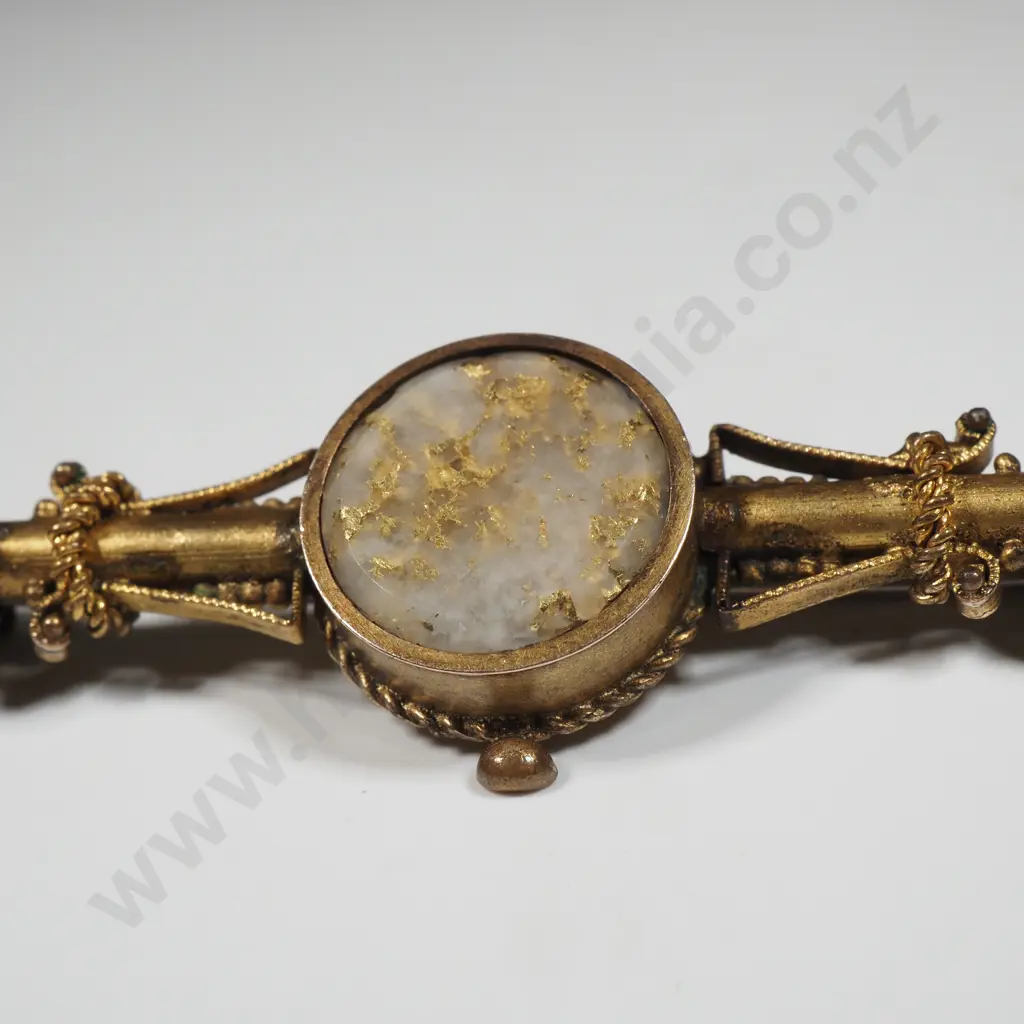 Colonial Gilded Brooch w Gold Bearing Quartz Centre Image 1++